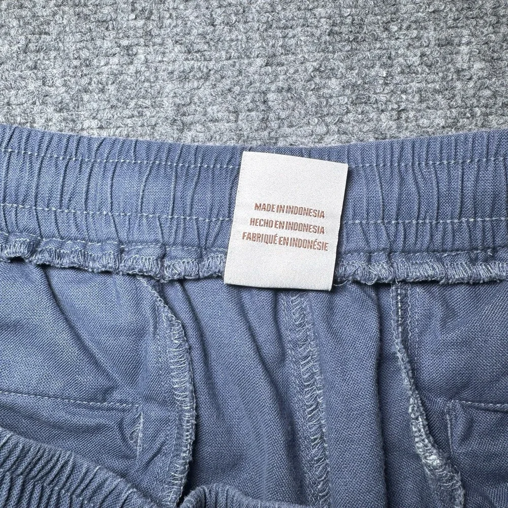 Dandy Del Mar Linen Blend Drawstring Pants Navy Blue Men Large Coconut Button